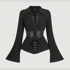 Gorgeous Gothic Witchy Bell Sleeve Lace Up Blouse 🕷️
